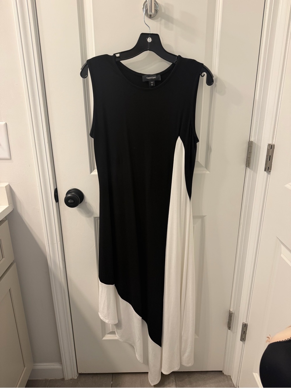 Karen Kane Black & White Asymmetrical Colorblock Midi Dress